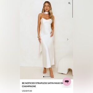 Hello Molly Satin Midi Dress with Scarf-NWT Size 4, Champagne Color